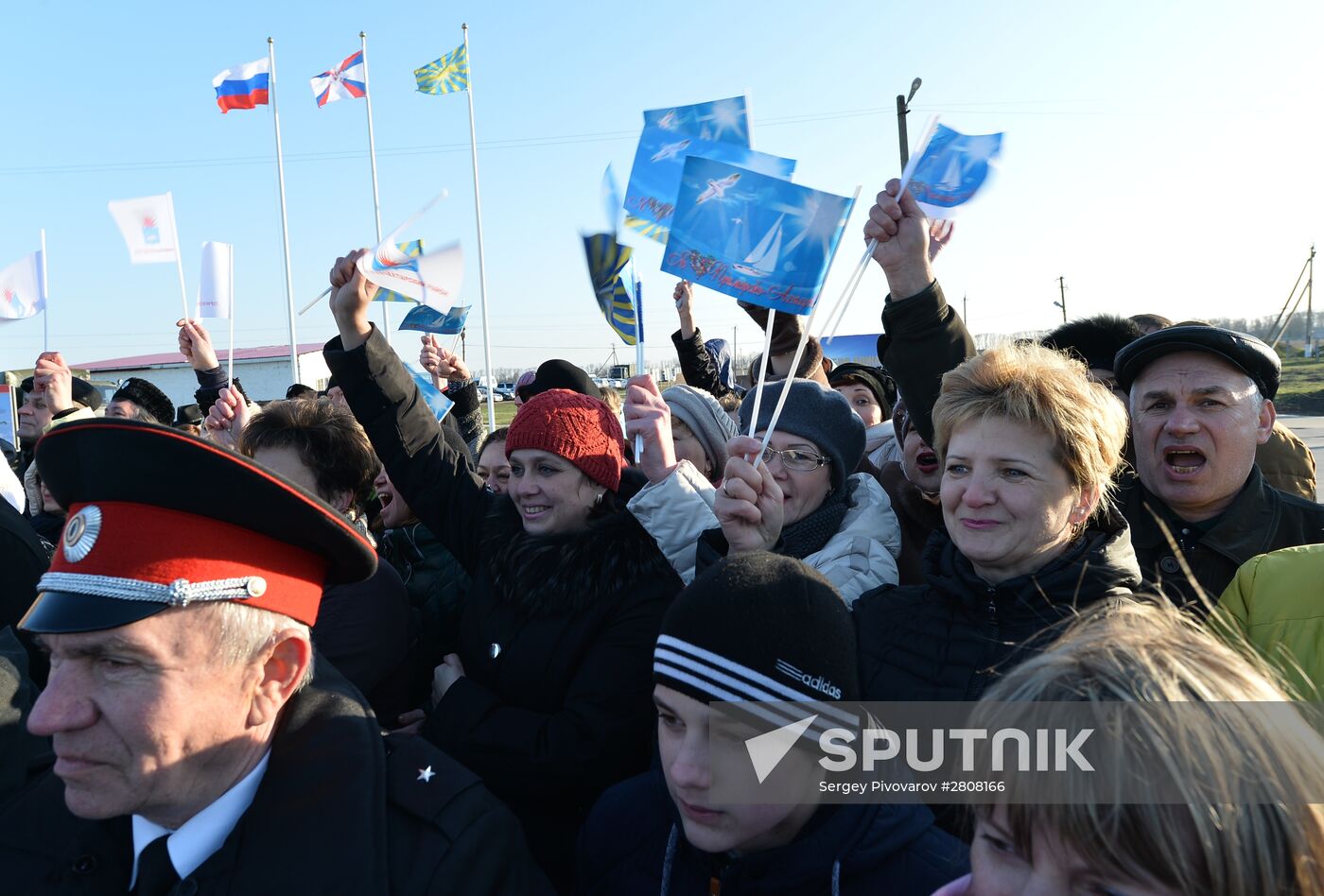 Welcoming ceremony for Russian aircraft returning from Khmeimim airbase, in Primorsko-Akhtarsk