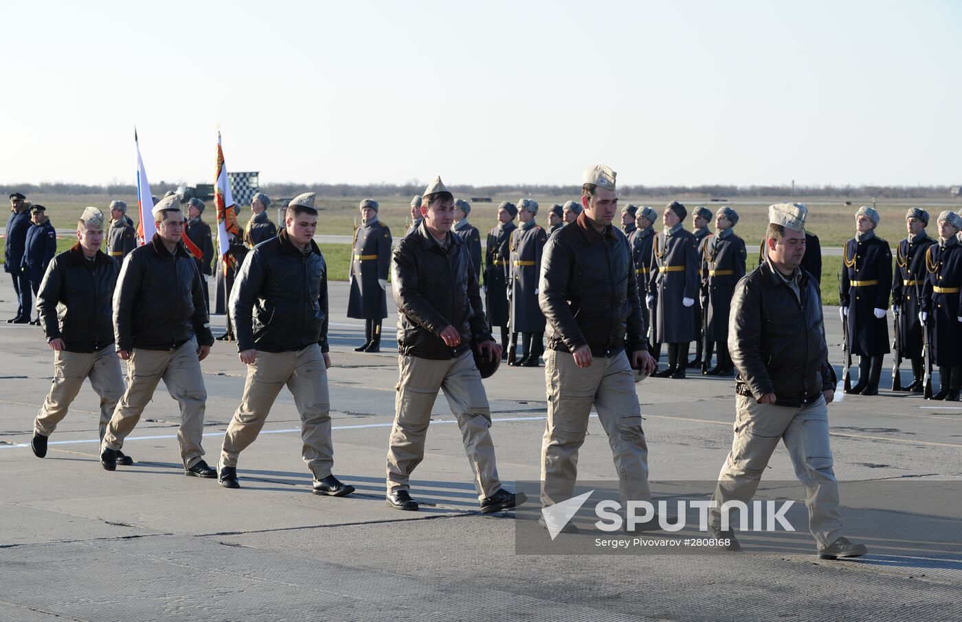 Welcoming ceremony for Russian aircraft returning from Khmeimim airbase, in Primorsko-Akhtarsk