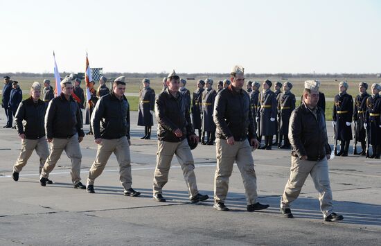 Welcoming ceremony for Russian aircraft returning from Khmeimim airbase, in Primorsko-Akhtarsk