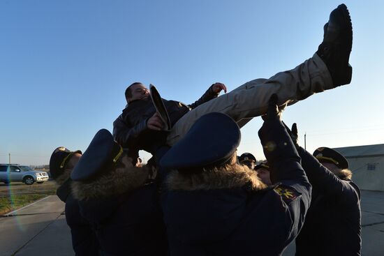 Welcoming ceremony for Russian aircraft returning from Khmeimim airbase, in Primorsko-Akhtarsk