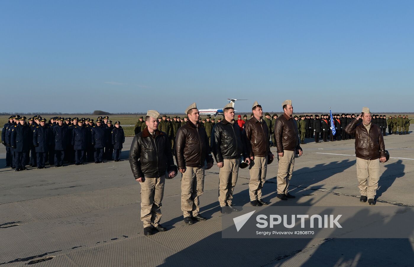 Welcoming ceremony for Russian aircraft returning from Khmeimim airbase, in Primorsko-Akhtarsk