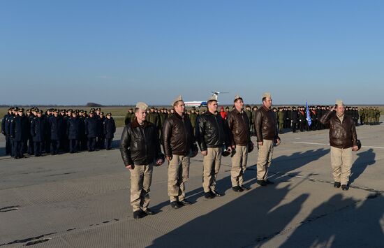 Welcoming ceremony for Russian aircraft returning from Khmeimim airbase, in Primorsko-Akhtarsk
