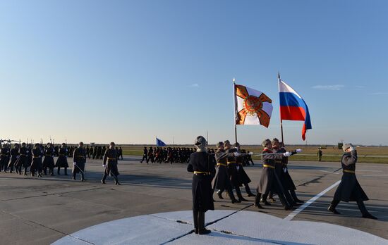 Welcoming ceremony for Russian aircraft returning from Khmeimim airbase, in Primorsko-Akhtarsk