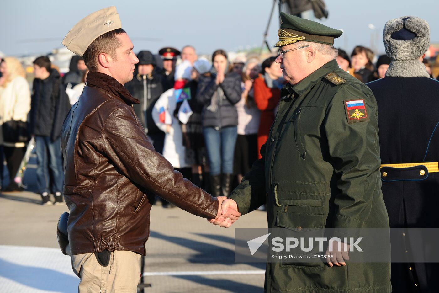 Welcoming ceremony for Russian aircraft returning from Khmeimim airbase, in Primorsko-Akhtarsk