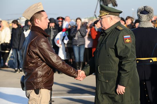 Welcoming ceremony for Russian aircraft returning from Khmeimim airbase, in Primorsko-Akhtarsk