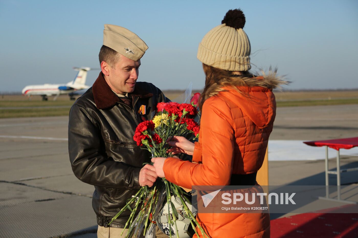 Welcoming ceremony for Russian aircraft returning from Khmeimim airbase, in Primorsko-Akhtarsk