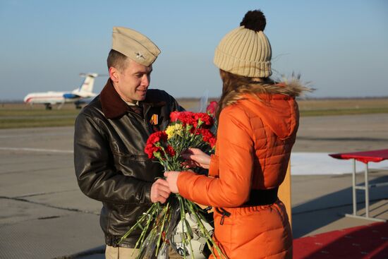 Welcoming ceremony for Russian aircraft returning from Khmeimim airbase, in Primorsko-Akhtarsk