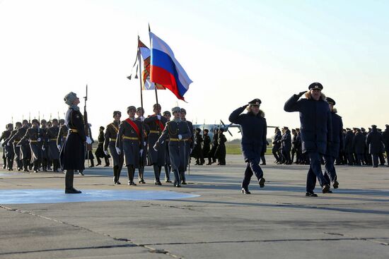 Welcoming ceremony for Russian aircraft returning from Khmeimim airbase, in Primorsko-Akhtarsk
