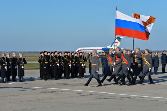 Welcoming ceremony for Russian aircraft returning from Khmeimim airbase, in Primorsko-Akhtarsk