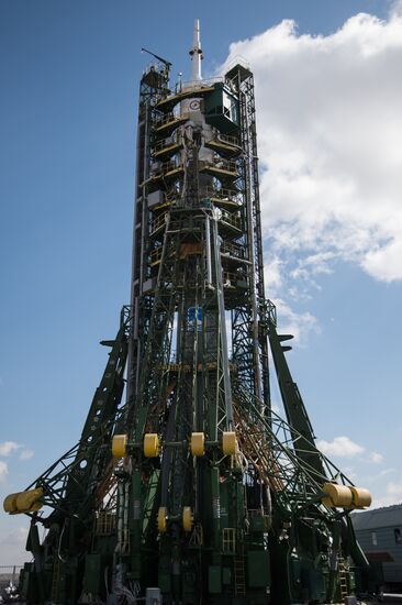 Soyuz-FG rocket with Soyuz TMA-20M spacecraft consecrated before launch at Baikonur