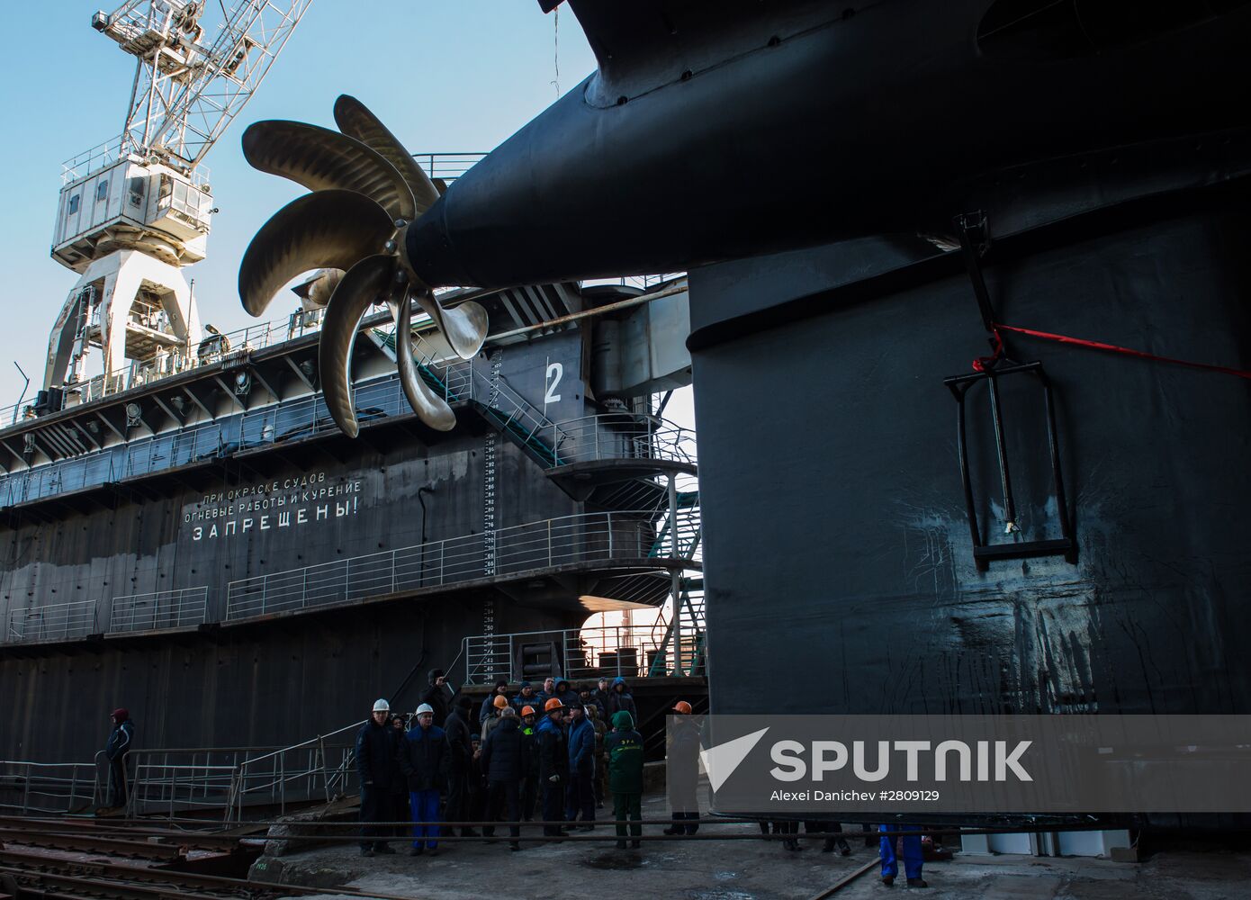 The launch of The Veliky Novgorod submarine in St. Petersburg