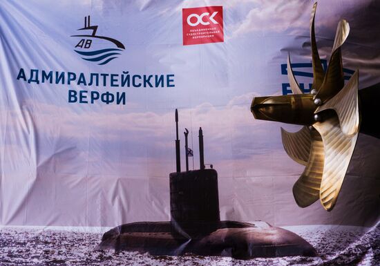 The launch of The Veliky Novgorod submarine in St. Petersburg