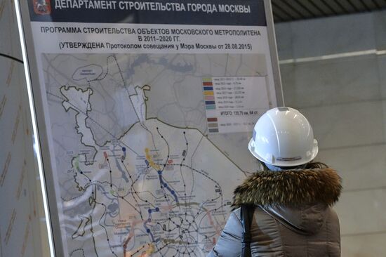 Moscow Mayor Sergei Sobyanin visits Delovoi Tsentr metro station under construction
