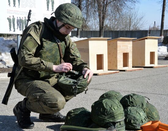 Combat engineers of the Russian Defense Ministry prepare to leave for Syria's Palmyra