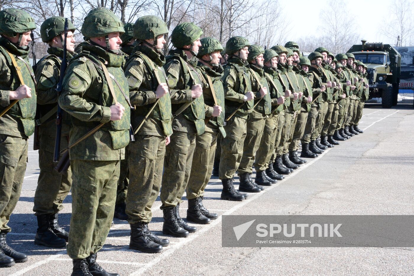 Combat engineers of the Russian Defense Ministry prepare to leave for Syria's Palmyra