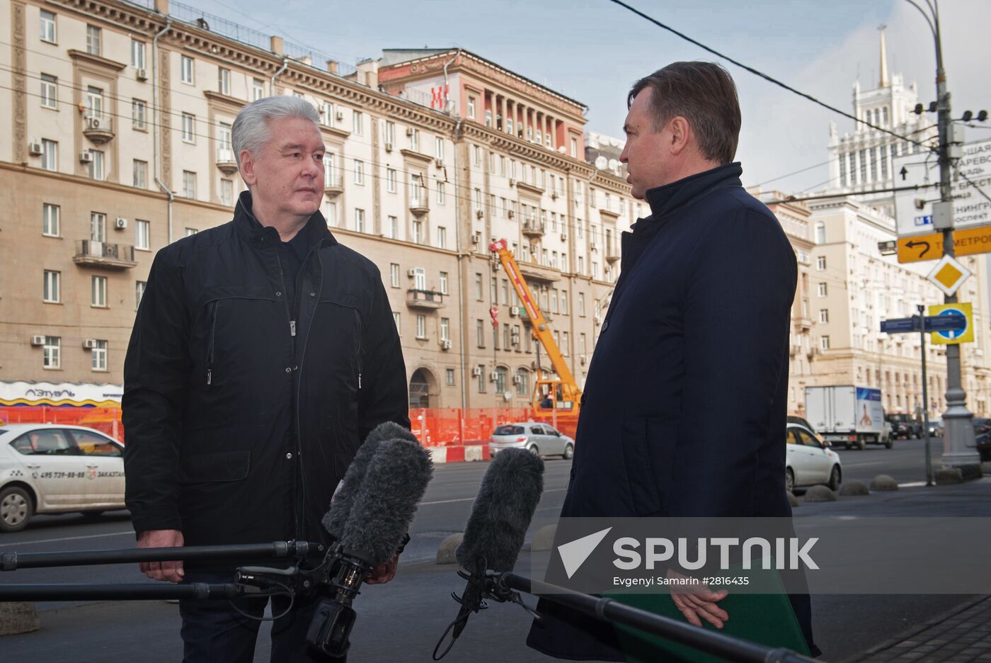 Moscow Mayor Sergei Sobyanin inspects water pipeline renovation on Garden Ring