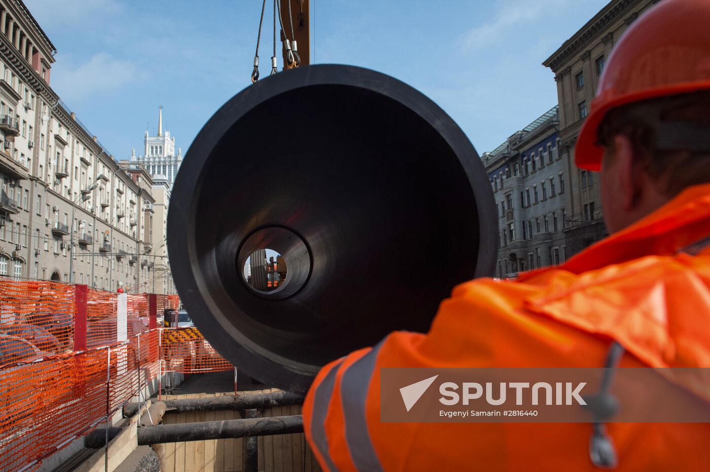 Moscow Mayor Sergei Sobyanin inspects water pipeline renovation on Garden Ring