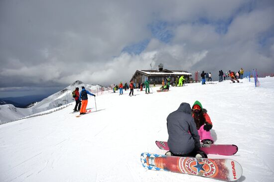 Skiing at Rosa Khutor Alpine Resort in spring