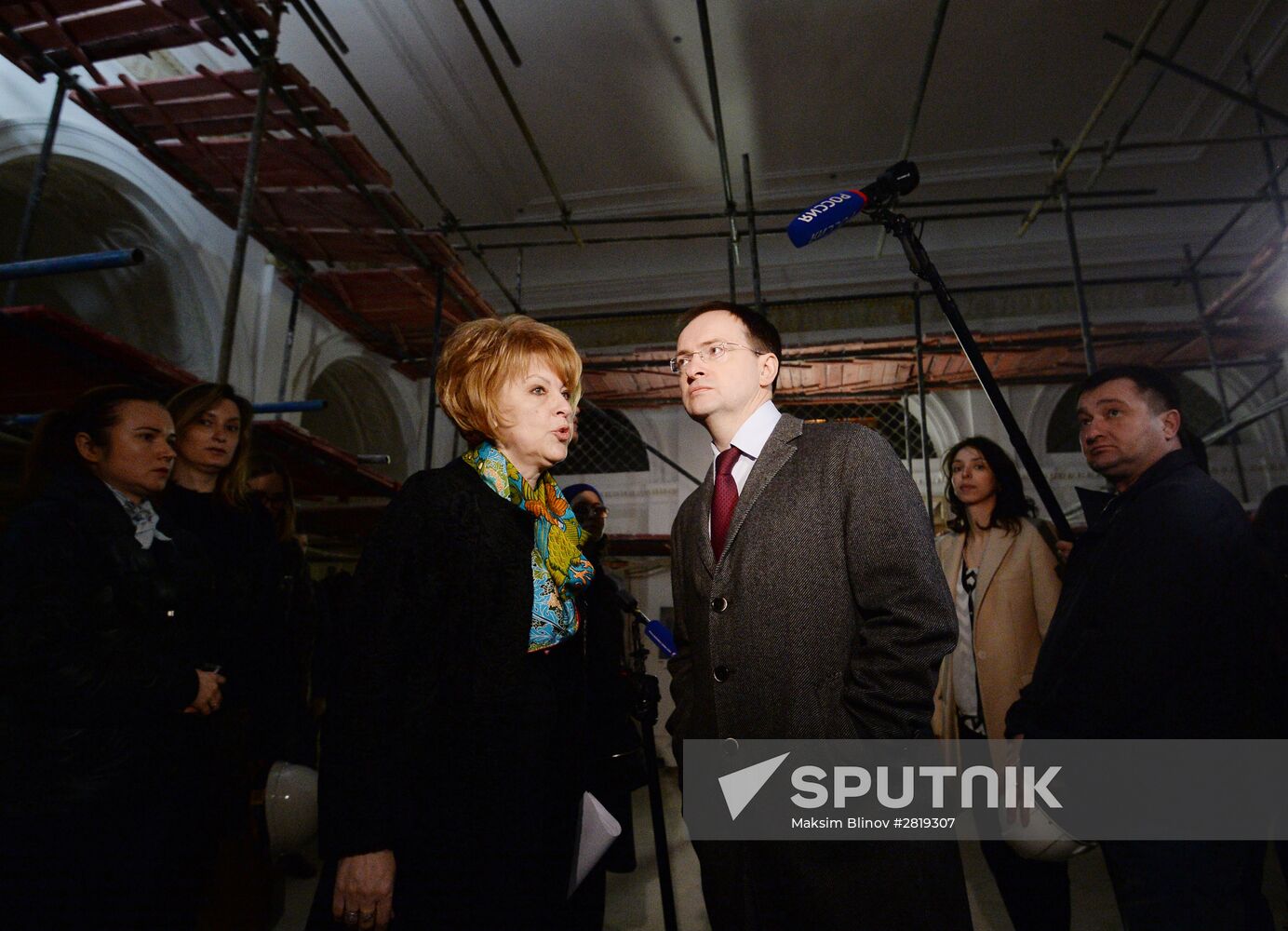 Russian Culture Minister Vladimir Medinsky inspects reconstruction in progress at Maly Theater