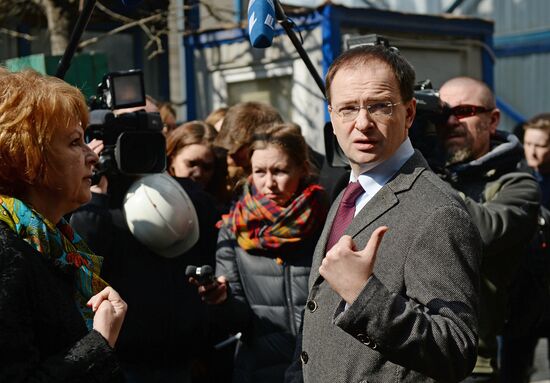 Russian Culture Minister Vladimir Medinsky inspects reconstruction in progress at Maly Theater