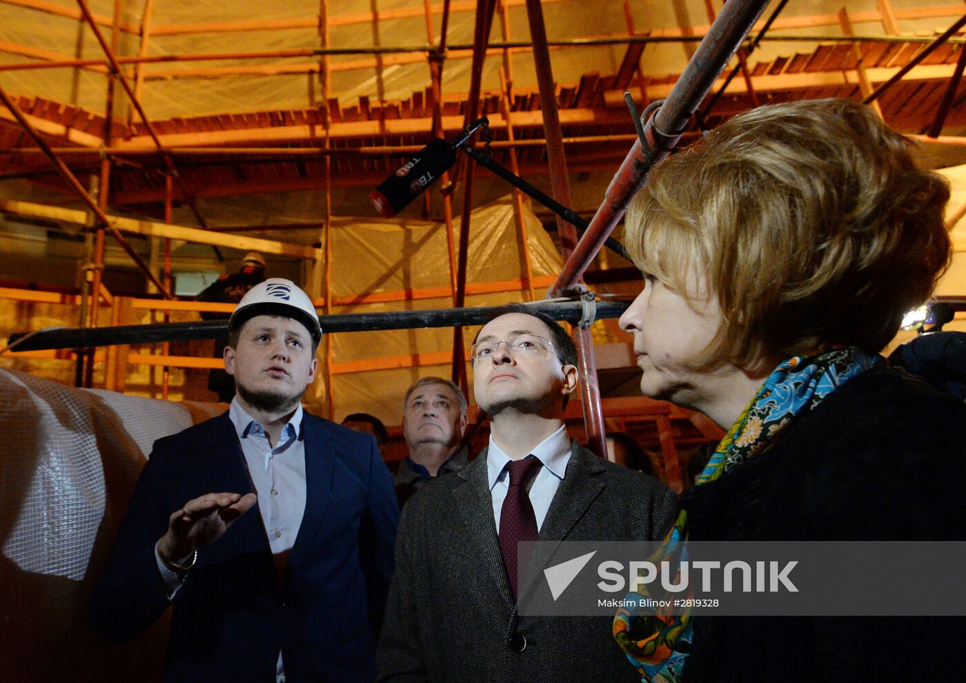 Russian Culture Minister Vladimir Medinsky inspects reconstruction in progress at Maly Theater