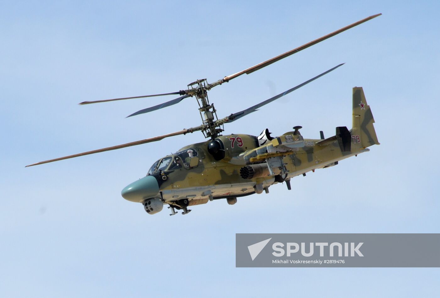 A Kamov Ka-52 Hokum-B attack helicopter hits targets in Syria