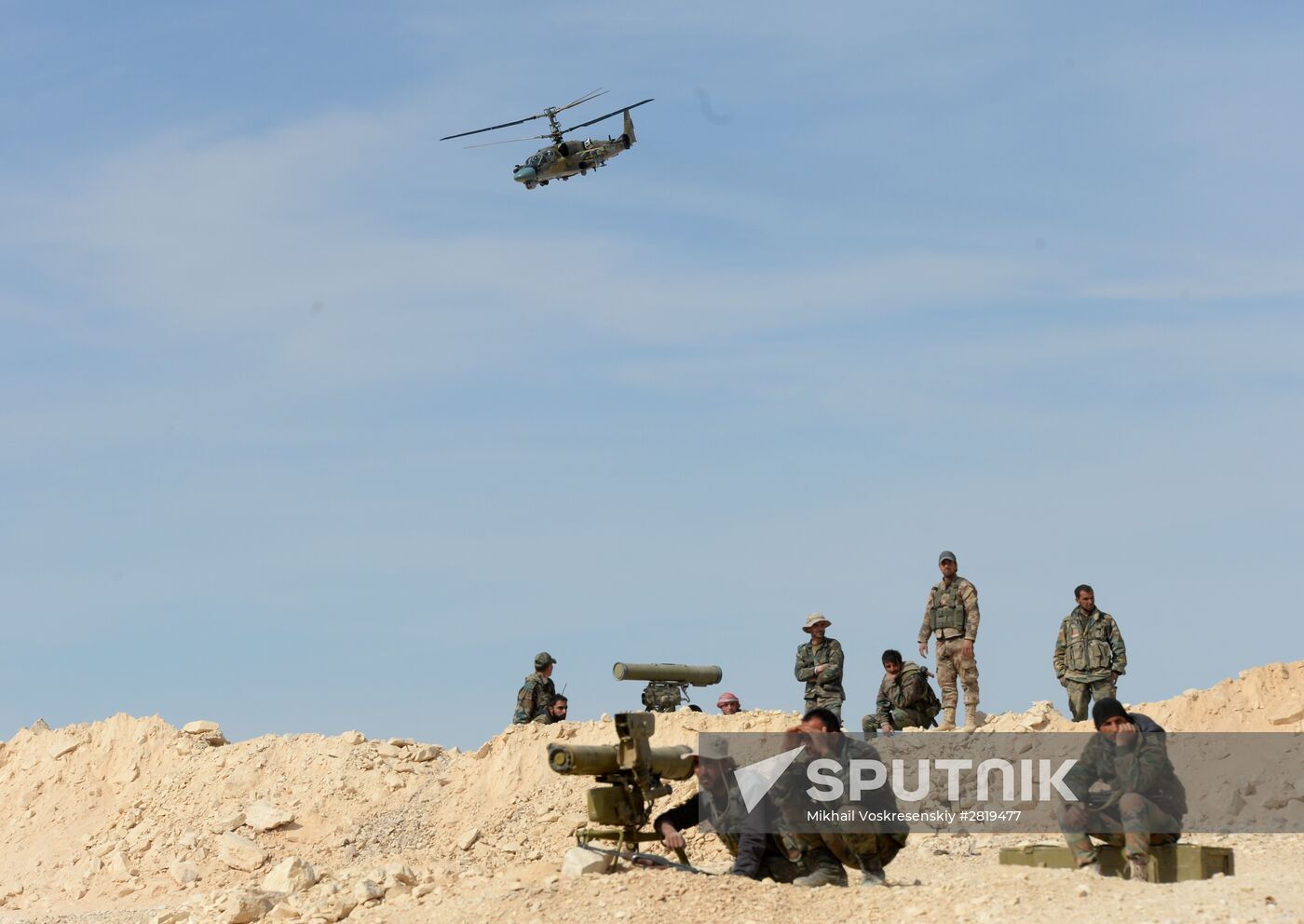 A Kamov Ka-52 Hokum-B attack helicopter hits targets in Syria