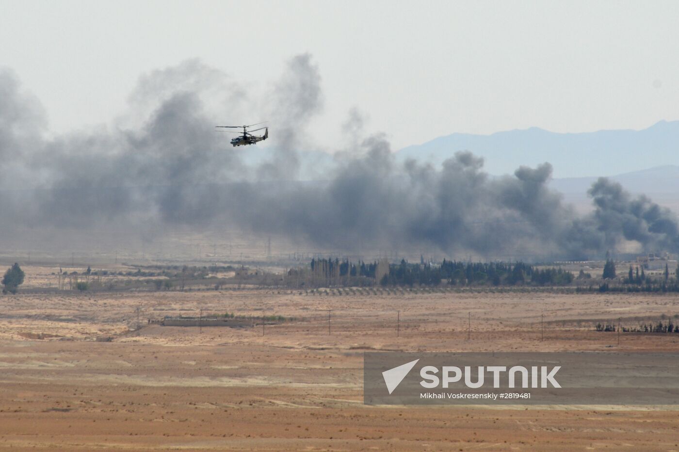 A Kamov Ka-52 Hokum-B attack helicopter hits targets in Syria