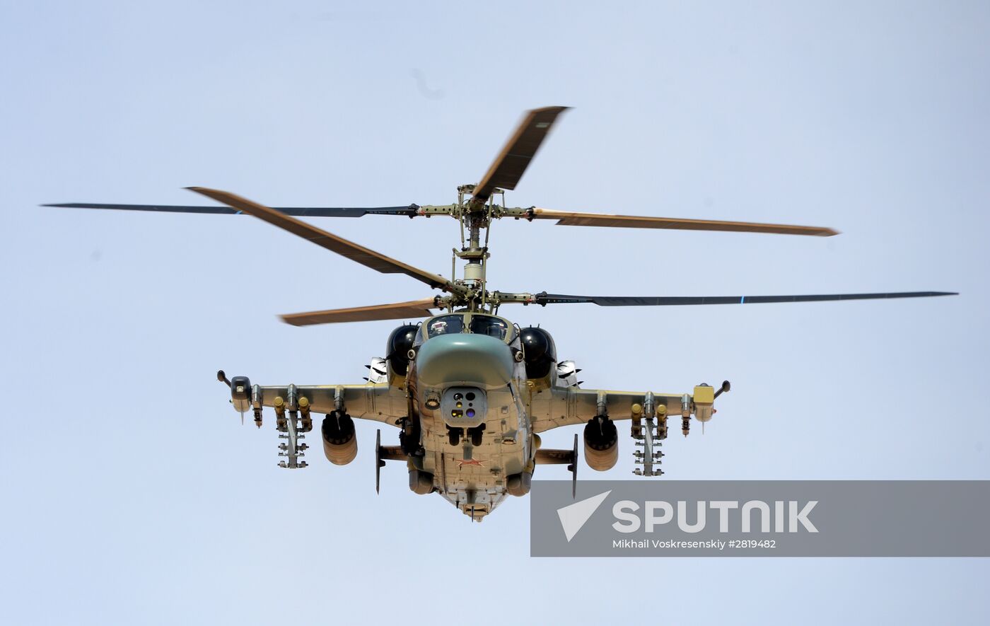 A Kamov Ka-52 Hokum-B attack helicopter hits targets in Syria