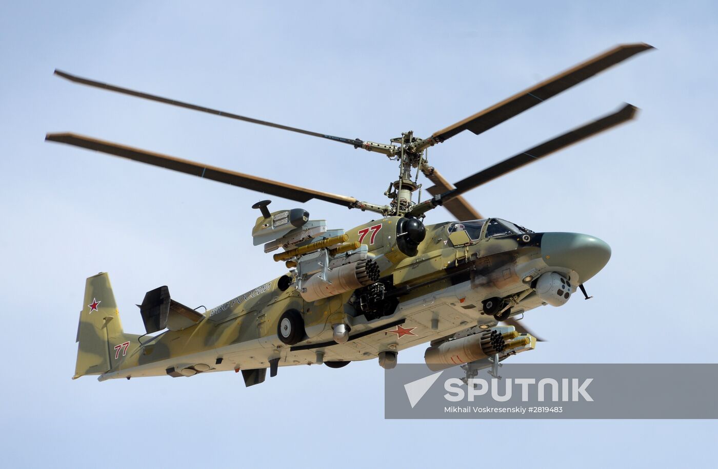 A Kamov Ka-52 Hokum-B attack helicopter hits targets in Syria
