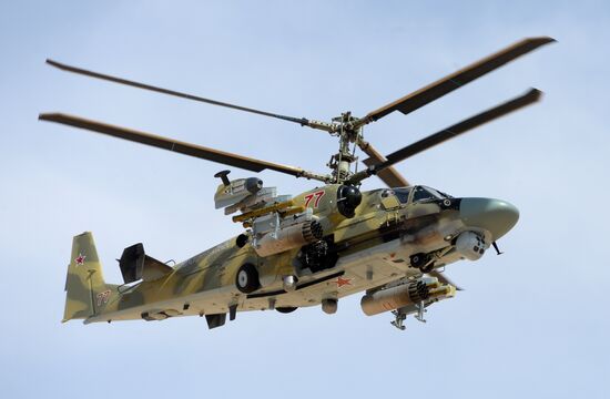 A Kamov Ka-52 Hokum-B attack helicopter hits targets in Syria