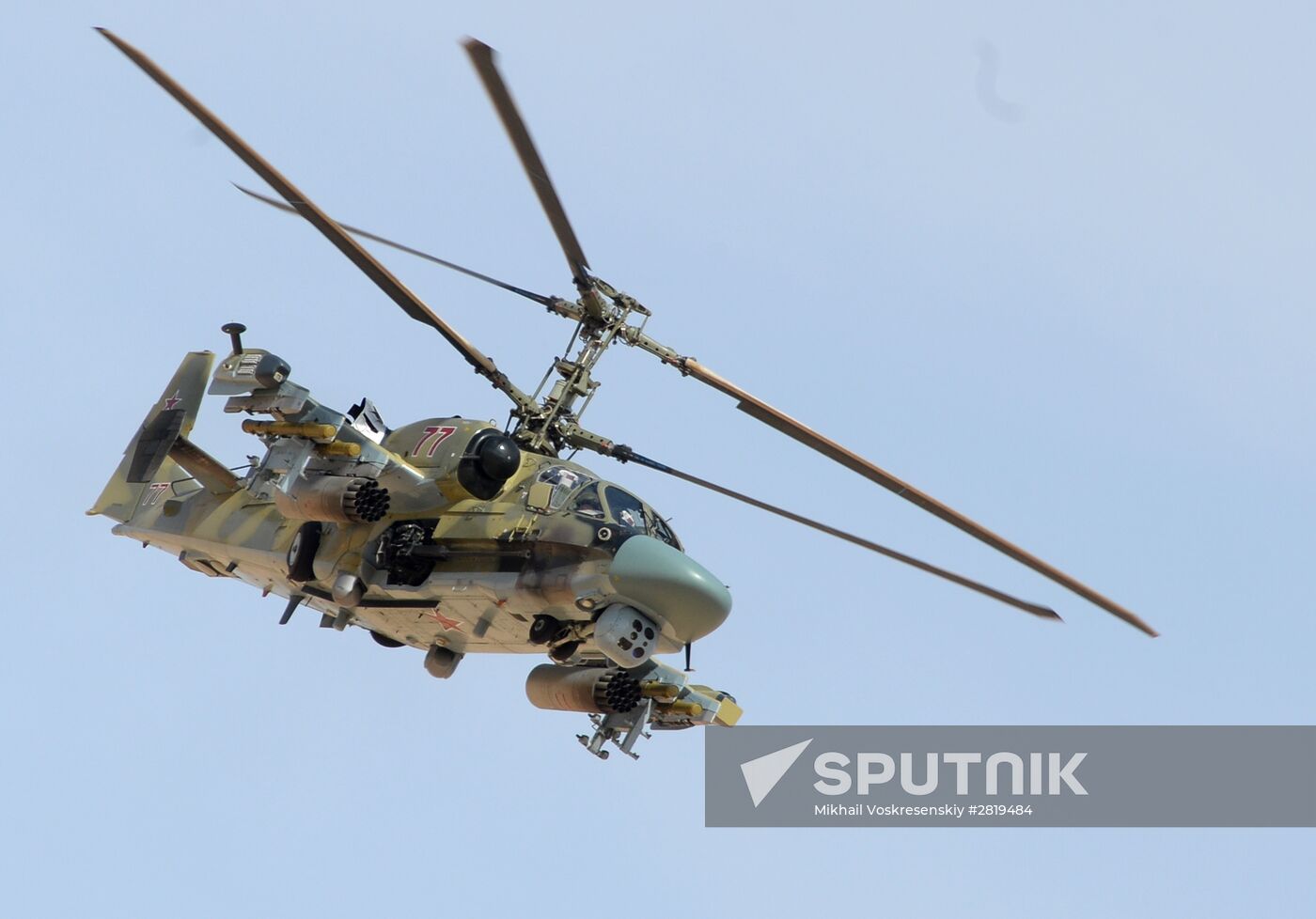 A Kamov Ka-52 Hokum-B attack helicopter hits targets in Syria