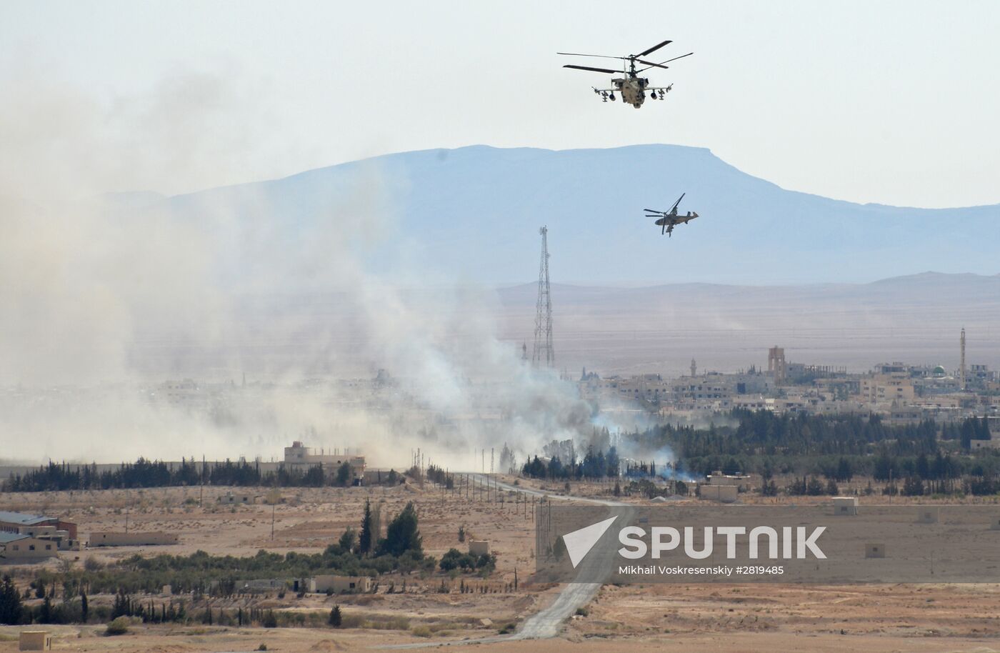 A Kamov Ka-52 Hokum-B attack helicopter hits targets in Syria
