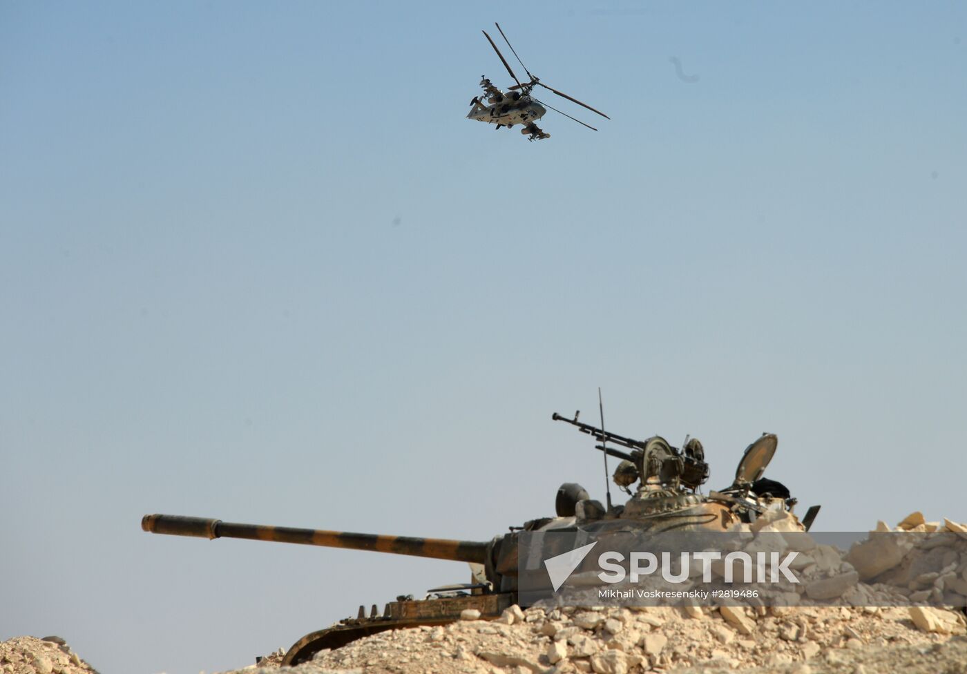 A Kamov Ka-52 Hokum-B attack helicopter hits targets in Syria