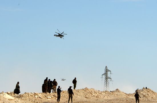 A Kamov Ka-52 Hokum-B attack helicopter hits targets in Syria