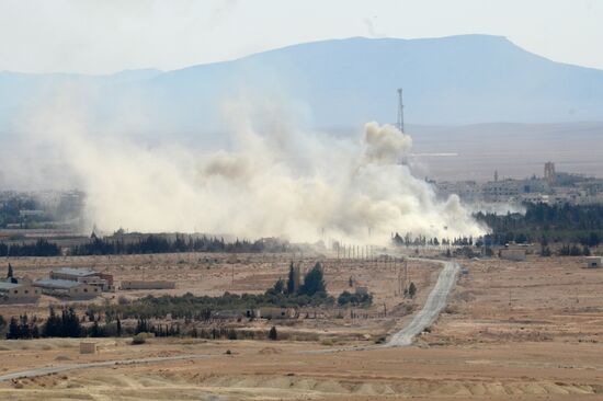 A Kamov Ka-52 Hokum-B attack helicopter hits targets in Syria