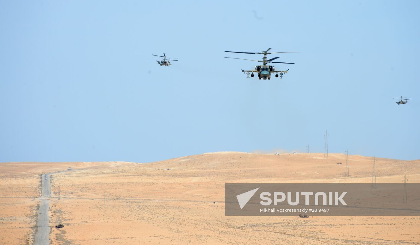 A Kamov Ka-52 Hokum-B attack helicopter hits targets in Syria