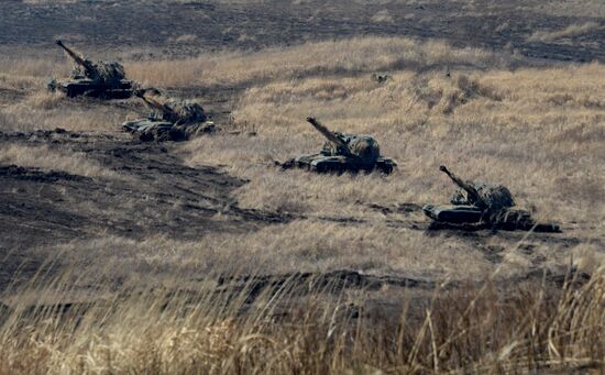 Tactical drill of Pacific Fleet's Naval Infantry brigade and motor-rifle brigade of 5th Combined Arms Army of Eastern Military District