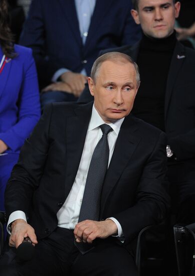 President Vladimir Putin attends Russian Popular Front's media forum, Truth and Justice