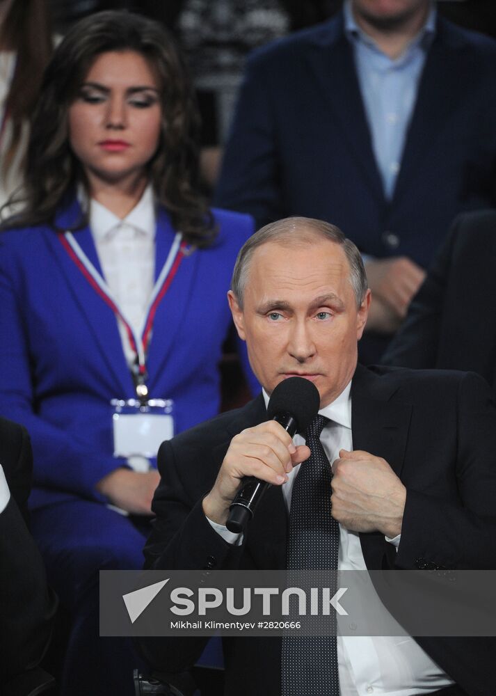 President Vladimir Putin attends Russian Popular Front's media forum, Truth and Justice