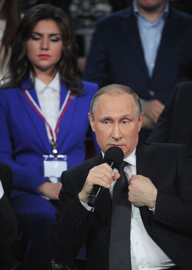 President Vladimir Putin attends Russian Popular Front's media forum, Truth and Justice