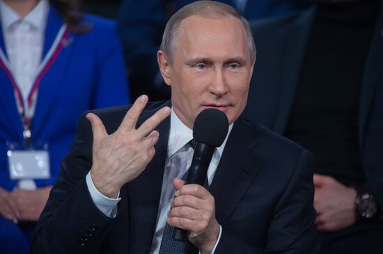 President Vladimir Putin attends Russian Popular Front's media forum, Truth and Justice