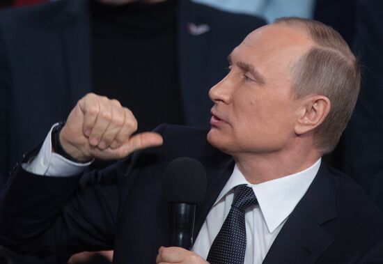 President Vladimir Putin attends Russian Popular Front's media forum, Truth and Justice