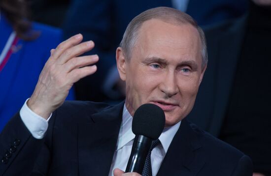 President Vladimir Putin attends Russian Popular Front's media forum, Truth and Justice