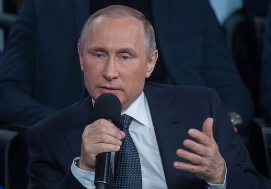 President Vladimir Putin attends Russian Popular Front's media forum, Truth and Justice