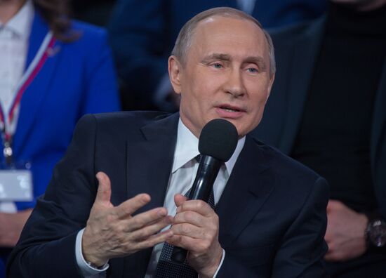 President Vladimir Putin attends Russian Popular Front's media forum, Truth and Justice