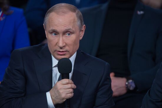 President Vladimir Putin attends Russian Popular Front's media forum, Truth and Justice