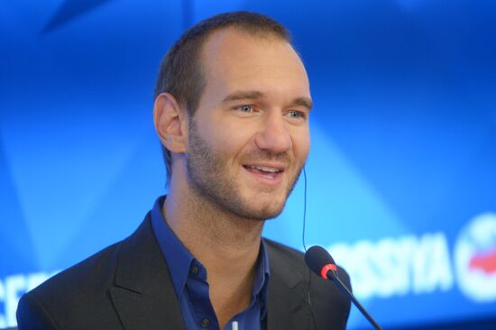 News conference by writer and sponsor Nick Vujcic