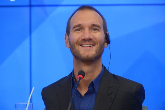 News conference by writer and sponsor Nick Vujcic