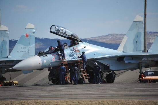 SU-30SM fighter training flights in Trans-Baikal Territory